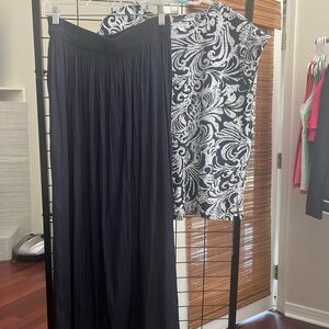Chico's Navy Maxi Skirt- Size M and Chicos Matching Navy Top Size 2 (Large)
